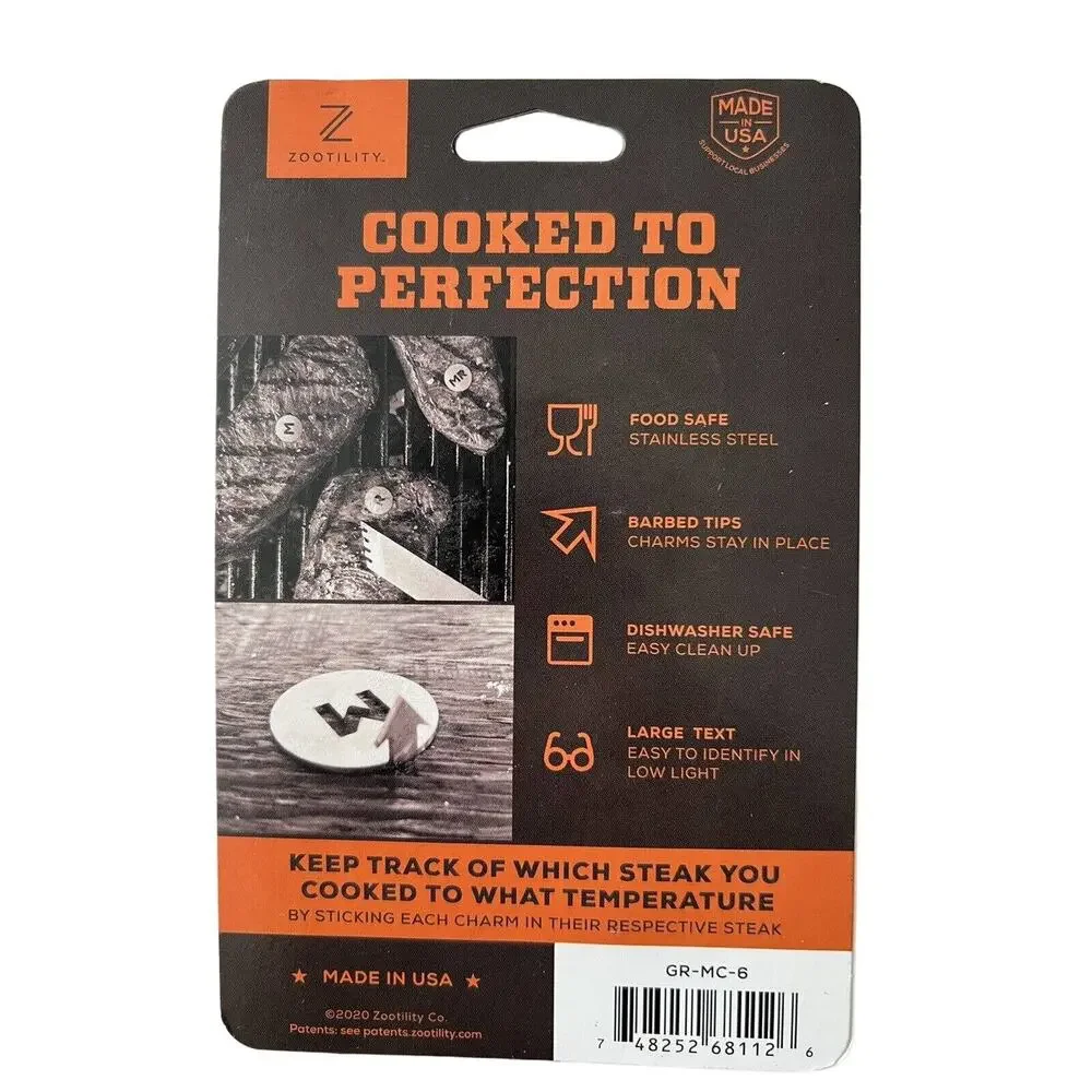 Zootility Meat charms- Grill Right Steak Doneness 6pcs Made In USA